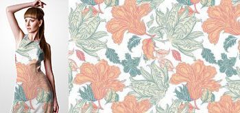 02003v Materiał ze wzorem kolorowy motyw kwiatowy (roślinny) w stylu retro tapety